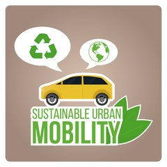 sustainable urban mobility illustration with green text over  co