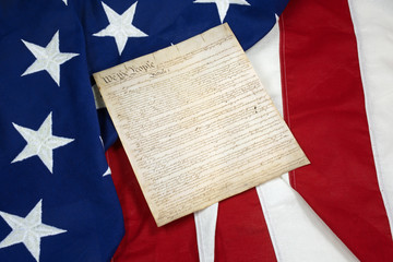 Fototapeta na wymiar Constitution on American Flag, Horizontal