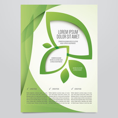 Vector Eco flyer, poster, brochure, magazine cover template. Modern green leaf, environment design.