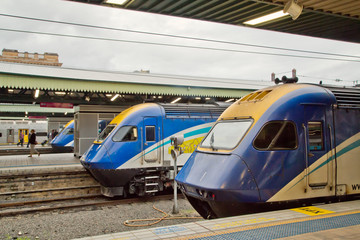 XPT trains in Central Station, Sydney. 
