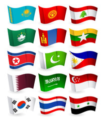 Asia country flying flags set part 2