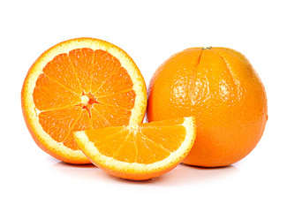 Slice of fresh orange isolated on white background