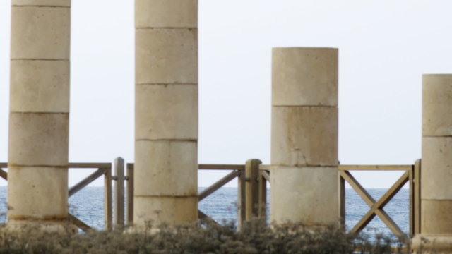 Royalty Free Stock Video Footage of old columns on the seashore shot in Israel at 4k with Red.