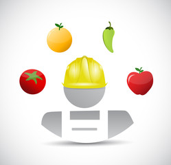 farmer and organic food around. illustration