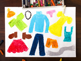 Colorful drawing: miscellaneous types of clothing