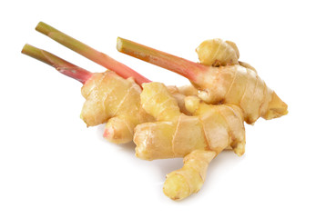 young ginger with stem on white background