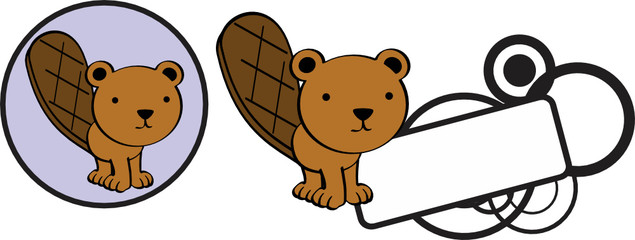 cute baby beaver cartoon copyspace sticker in vector format