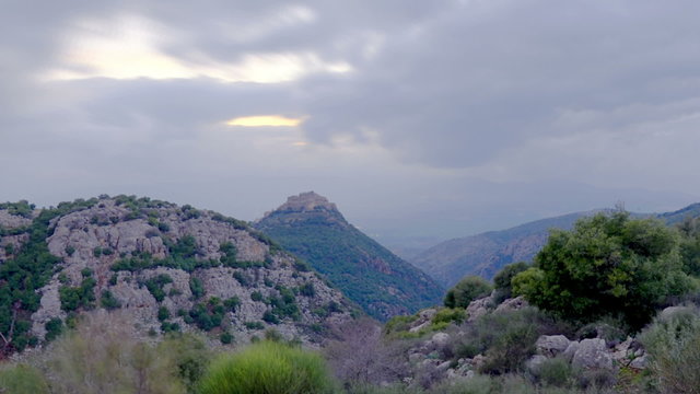 Dusk time-lapse of the hills near Nimrod, Israel. Cropped.
