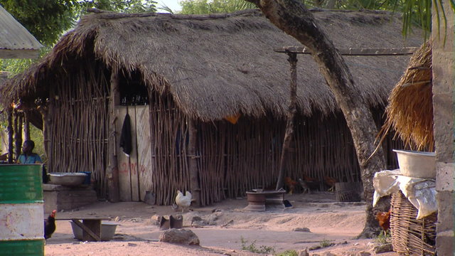 Grass hut and yard in Africa.