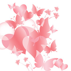 Beautiful  background with pink butterflies and hearts. - 100087964