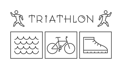 Line and flat triathlon logo and symbol. Vector sport label and