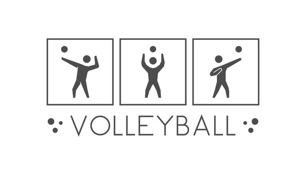 Vector black volleyball logo and icons. Silhouettes of figures v