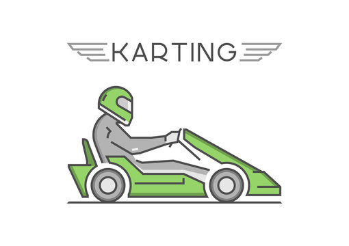 Line and flat karting logo and symbol. Silhouette figures kart r