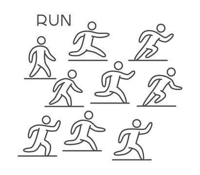 Line silhouette runners. Vector figures athletes. Linear running