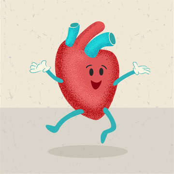 retro cartoon of a healthy happy heart character