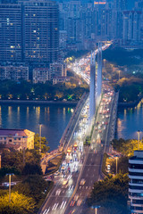 Guangzhou, China-Jan. 7, 2015: City night view. Busy traffic sce