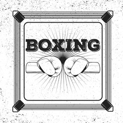 Vintage logo for a boxing on grunge background. Boxing logo, label, print, invitation. Sport inspiration fitness boxing illustration and logo. 