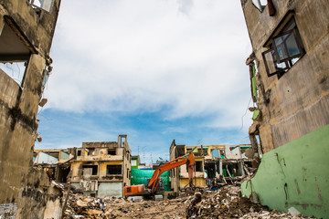Fototapeta premium Demolition of buildings destroyed