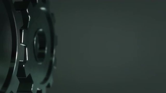 Cog wheels on gears turning together animation background UHD 4K proresHQ