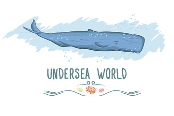 The Whale illustration. Undersea world series. Vector.