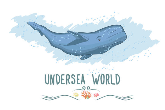 The Whale illustration. Undersea world series. Vector.