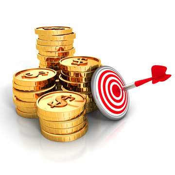 Golden Dollar Coins With Darts Target and Arrow