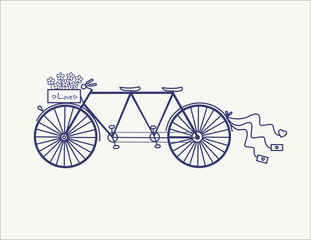 Wedding Vintage tandem bicycle vector icon llustration isolated - obrazy, fototapety, plakaty