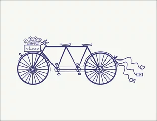 Tuinposter Wedding Vintage tandem bicycle vector icon llustration isolated © lembergvector