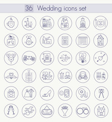 Vector Wedding Outline icon set. Thin line style design.