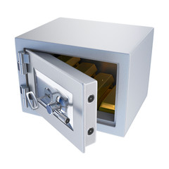 Open a small safe with gold bars