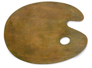 Old palette for oil painting isolated on white