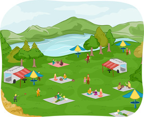 People Picnic Lakeside