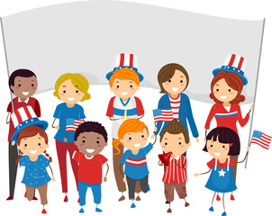 Stickman People Fourth July Parade