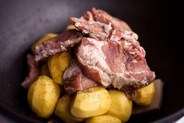 Raw Meat and potatoes