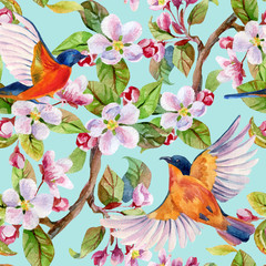 Apple blossom and flying birds.