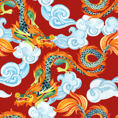 Obraz premium Chiński Smok wzór. Ilustracja azjatyckiego smoka
