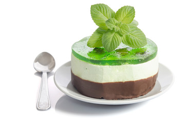 cakes with mint on white background