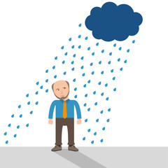 Cartoon Old Businessman Rain