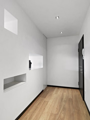 Obraz premium modern entrance of apartment with wood floor and niches