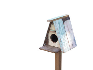 Rustic Wooden Bird House, isolated on white background