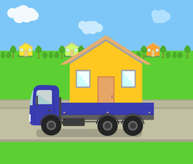 Naklejka premium Vector Trailer with House