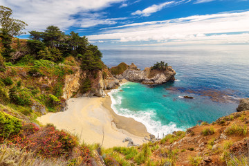 Beautiful Beach and Falls, Julia Pfeiffer Beach, McWay Falls, California 