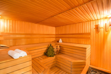 spacious interior of empty wooden a steam room