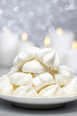 White meringues in christmas setting
