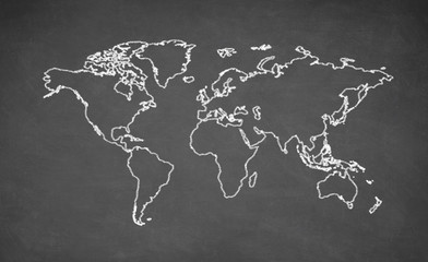 World map drawn on chalkboard