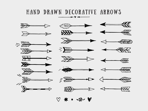 Vector vintage decorative arrows set. Hand drawn vector design elements