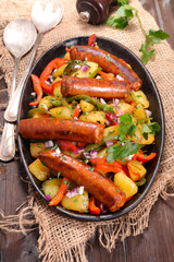 fried spicy sausage with vegetables