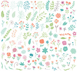 Floral hand drawn vintage set