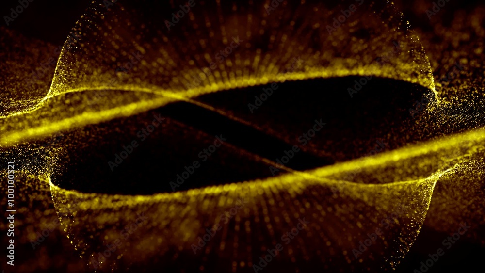 Poster loopable abstract particle background, 3d render with depth of field, glow and randomize elements