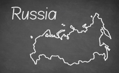 Russia map drawn on chalkboard